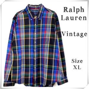 RALPH Lauren Vintage Custom Fit Plaid Flannel Shirt in Blue with Red